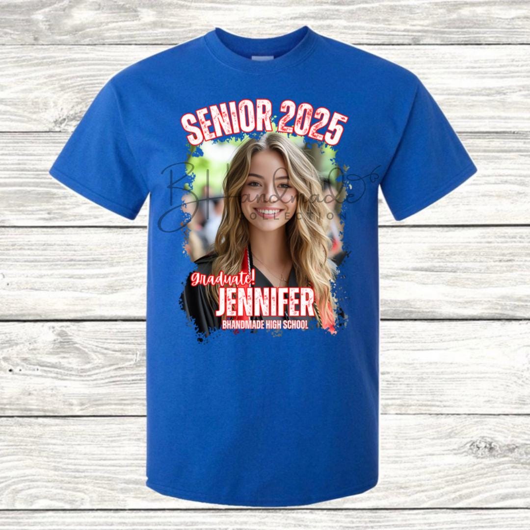 Custom Graduation Shirt | Class of 2025 | graphic style 7| Photo, Name, School Colors