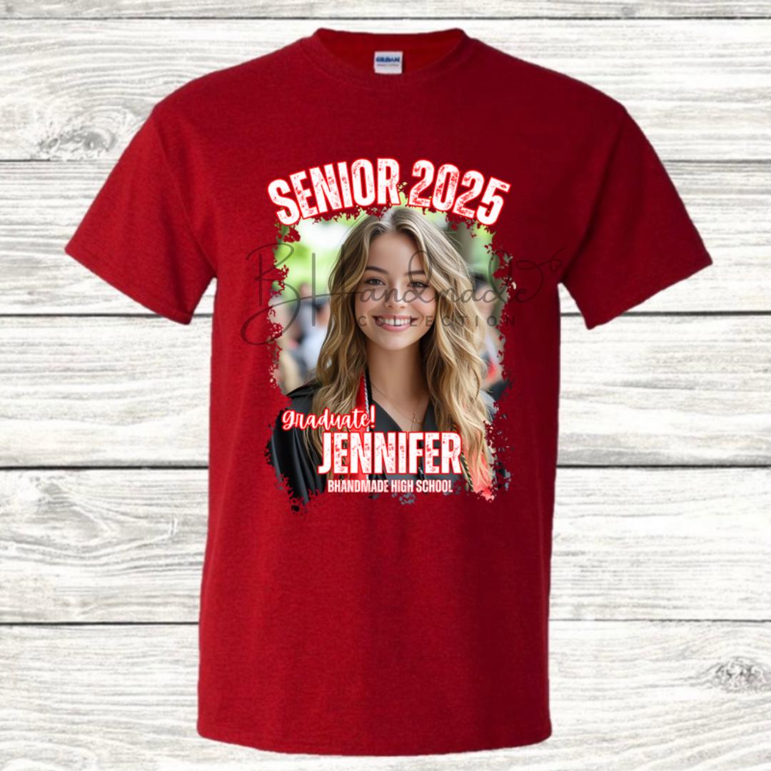 Custom Graduation Shirt | Class of 2025 | graphic style 7| Photo, Name, School Colors