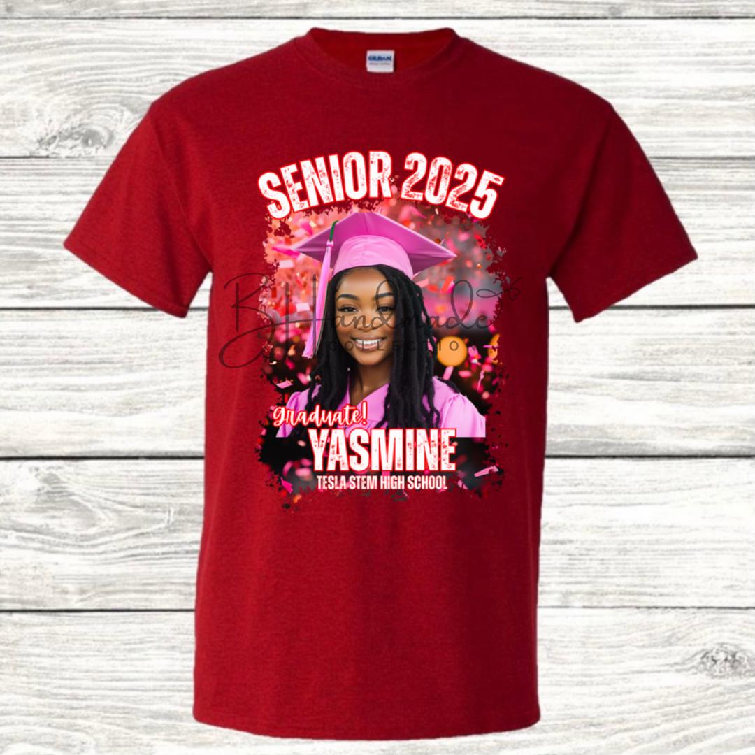 Custom Graduation Shirt | Class of 2025 | graphic style 8| Photo, Name, School Colors