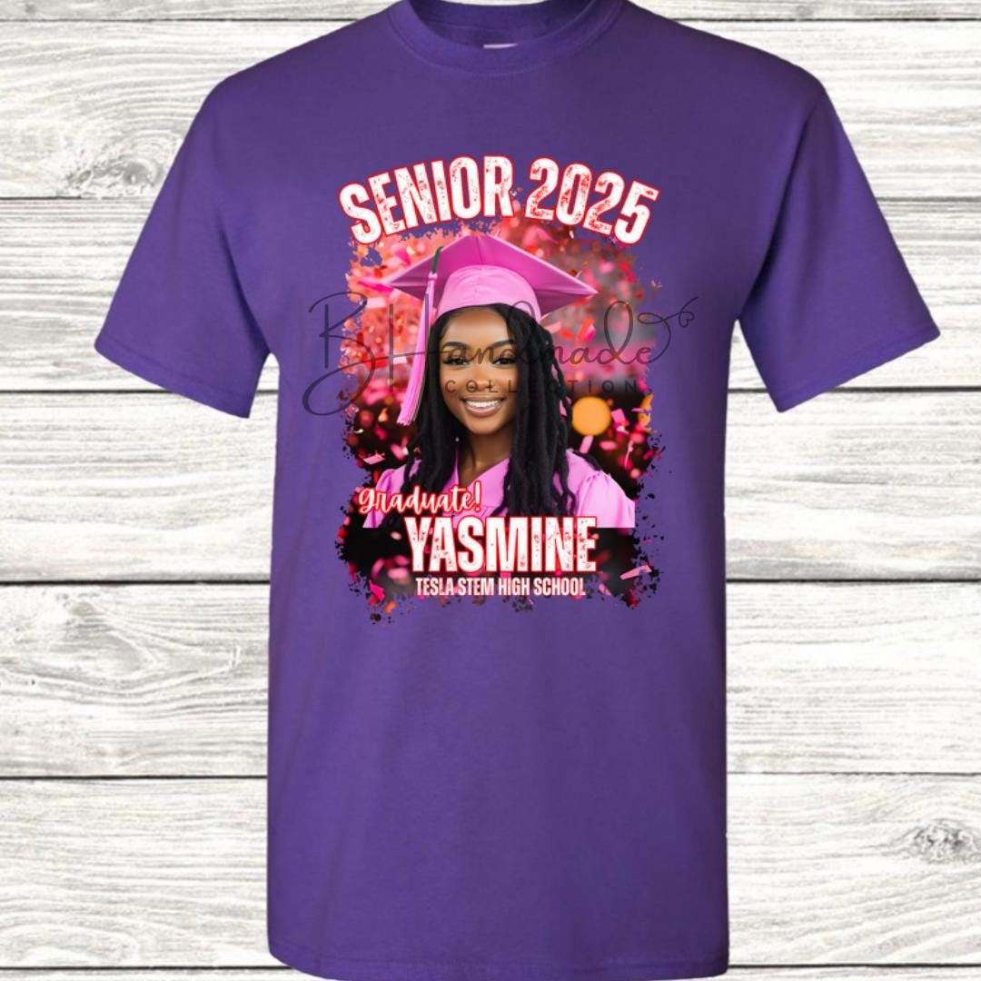 Custom Graduation Shirt | Class of 2025 | graphic style 8| Photo, Name, School Colors