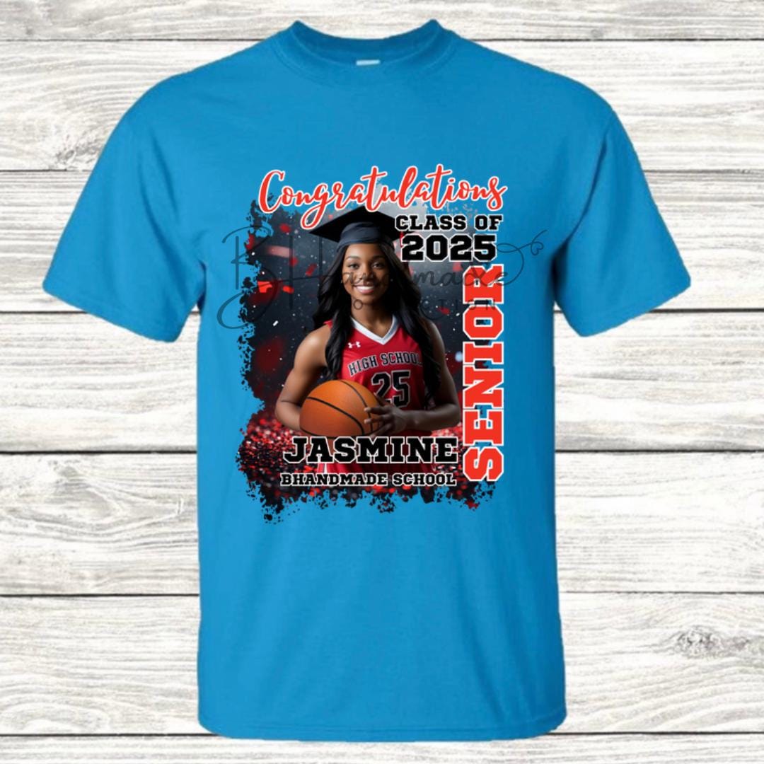 Custom Graduation Shirt | Class of 2025 | graphic style 9| Photo, Name, School Colors