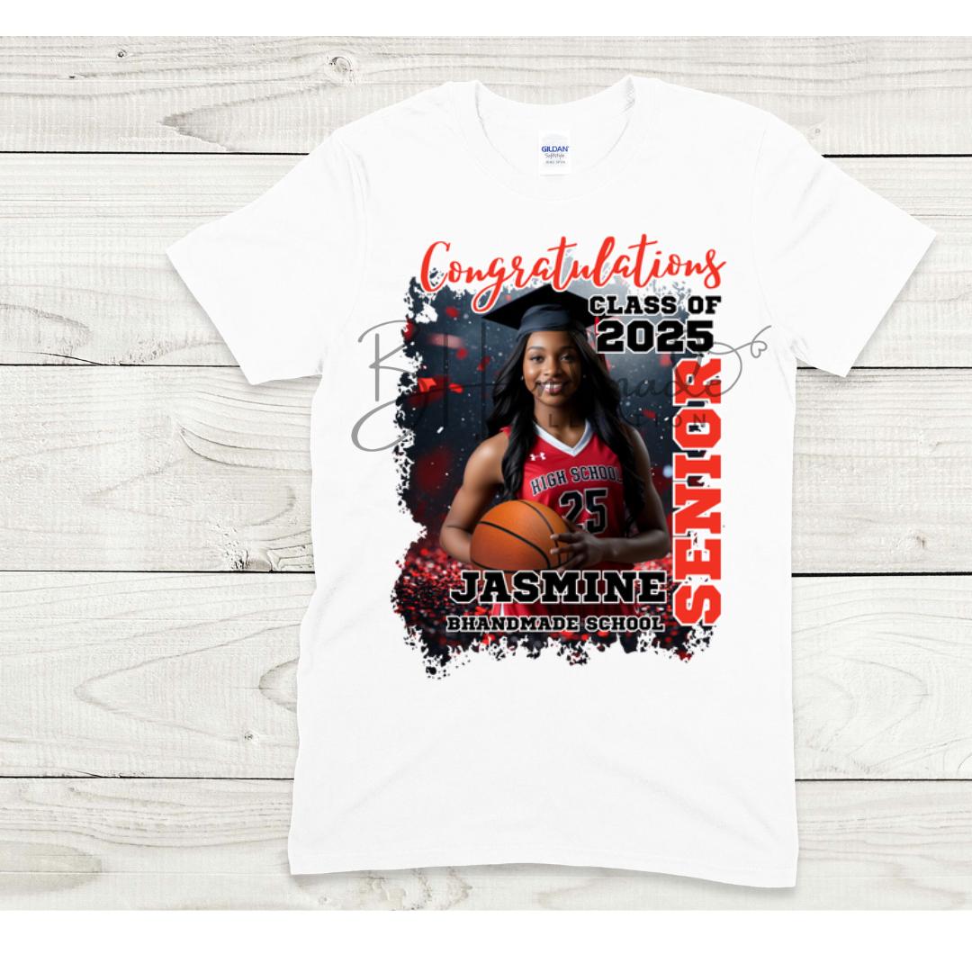 Custom Graduation Shirt | Class of 2025 | graphic style 9| Photo, Name, School Colors