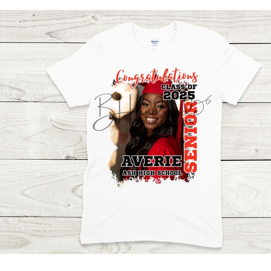 Custom Graduation Shirt | Class of 2025 | graphic style 10| Photo, Name, School Colors