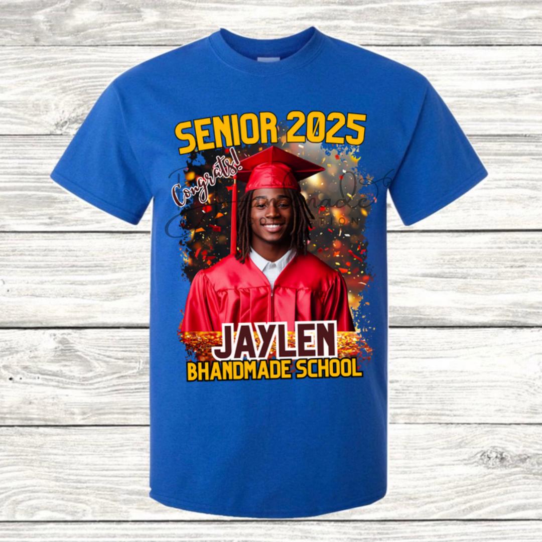 Custom Graduation Shirt | Class of 2025 | graphic style 11| Photo, Name, School Colors