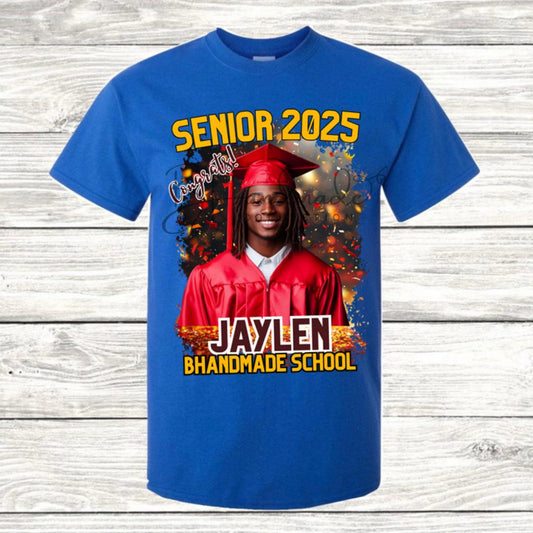 Custom Graduation Shirt | Class of 2025 | graphic style 11| Photo, Name, School Colors