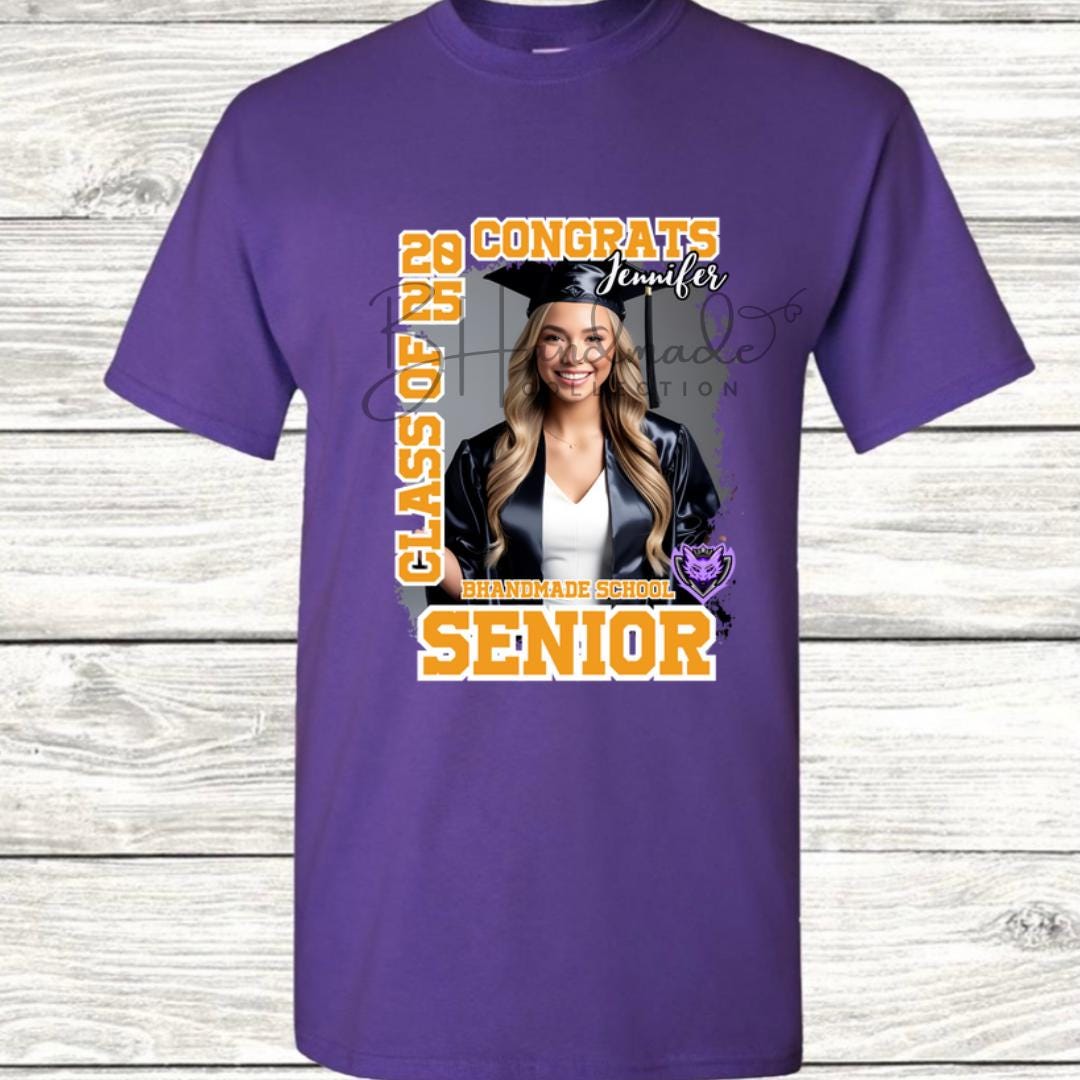 Custom Graduation Shirt | Class of 2025 | graphic style 13| Photo, Name, School Colors