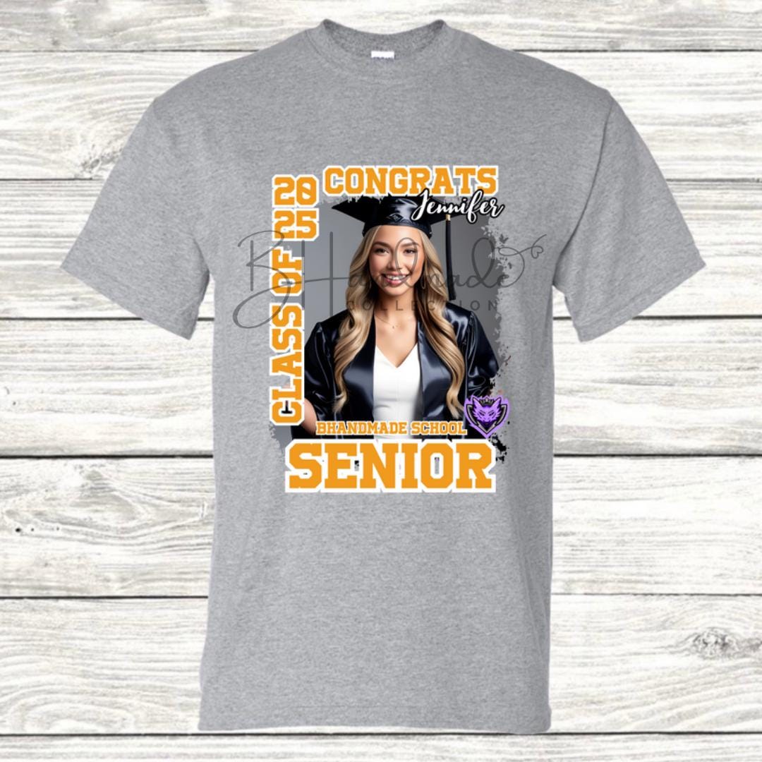 Custom Graduation Shirt | Class of 2025 | graphic style 13| Photo, Name, School Colors