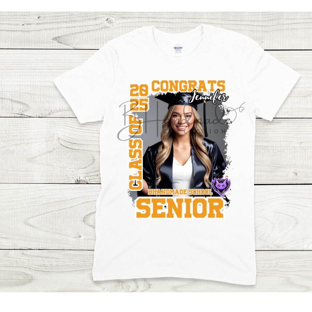 Custom Graduation Shirt | Class of 2025 | graphic style 13| Photo, Name, School Colors
