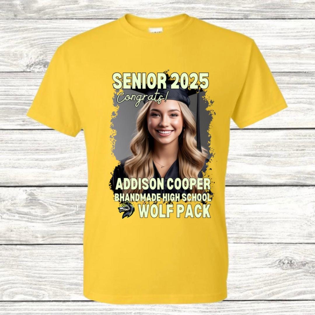 Custom Graduation Shirt | Class of 2025 | graphic style 20| Photo, Name, School Colors