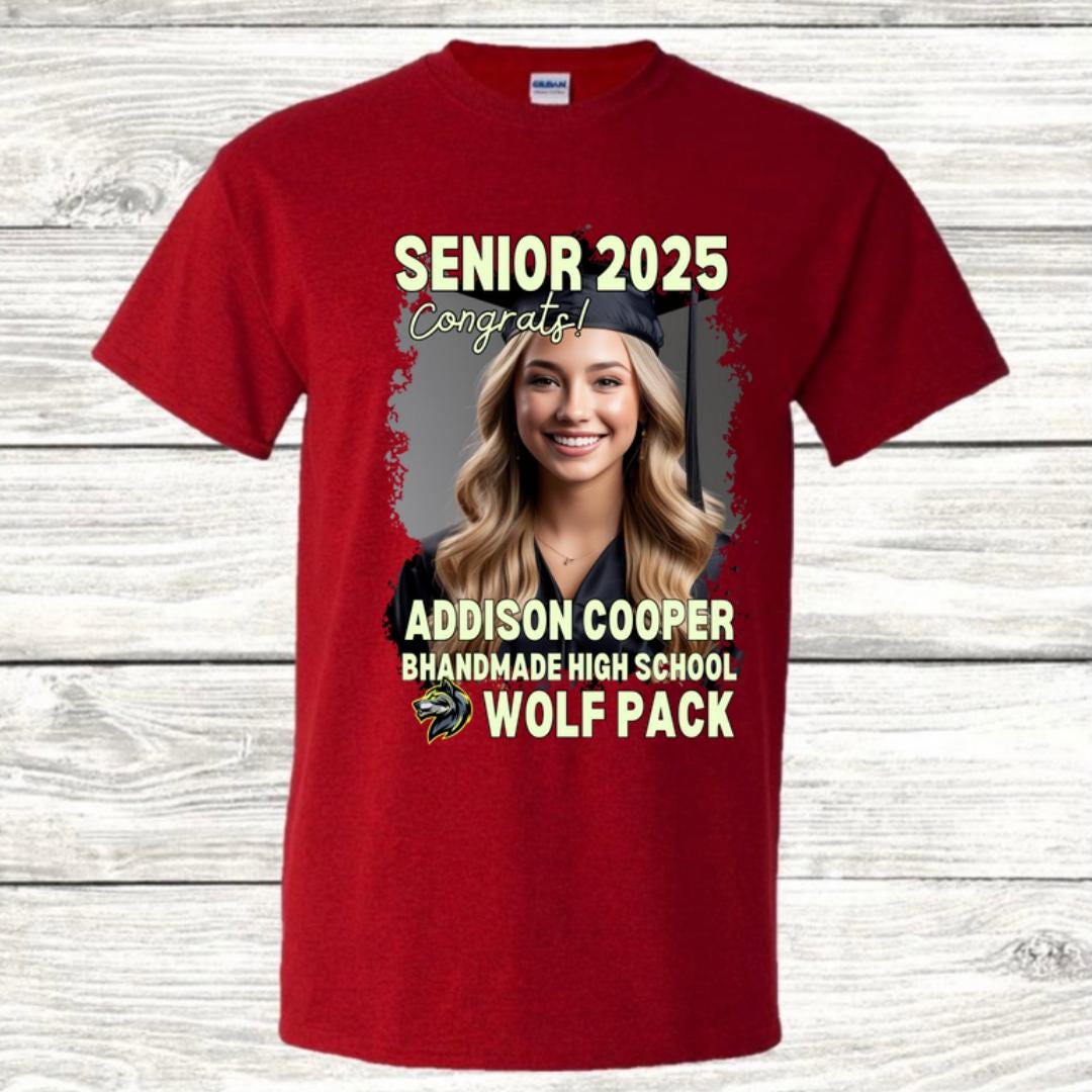 Custom Graduation Shirt | Class of 2025 | graphic style 20| Photo, Name, School Colors