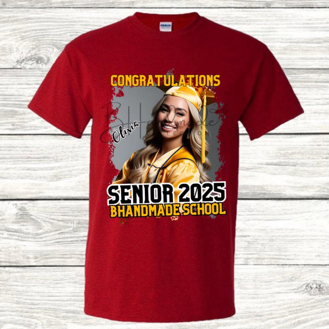 Custom Graduation Shirt | Class of 2025 | graphic style 21| Photo, Name, School Colors