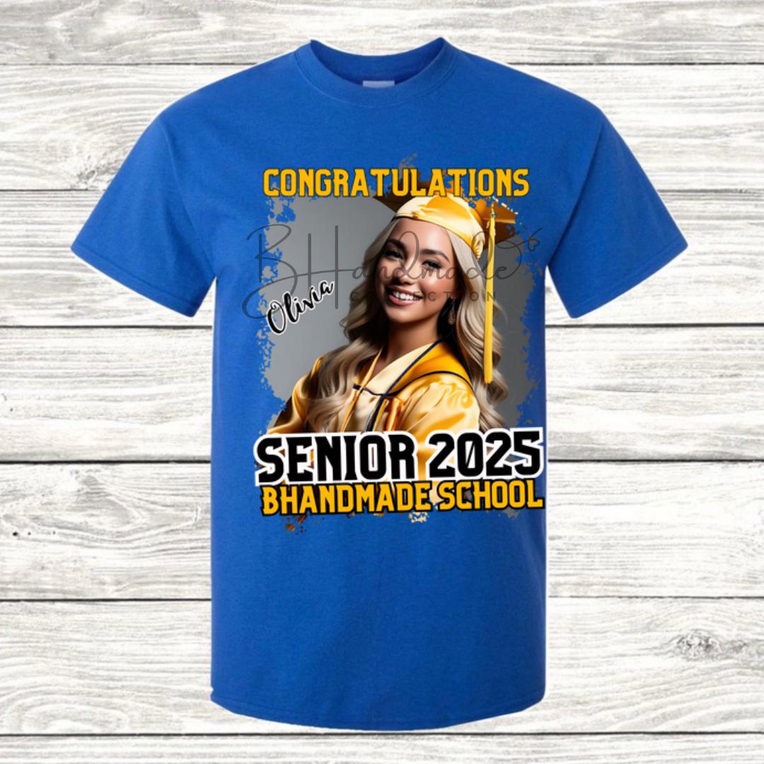 Custom Graduation Shirt | Class of 2025 | graphic style 21| Photo, Name, School Colors