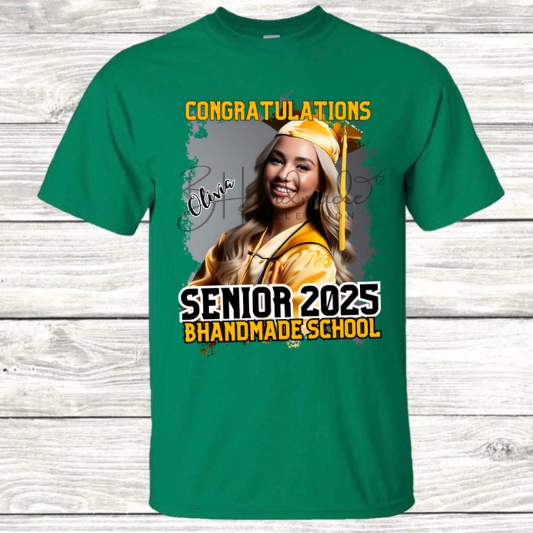 Custom Graduation Shirt | Class of 2025 | graphic style 21| Photo, Name, School Colors