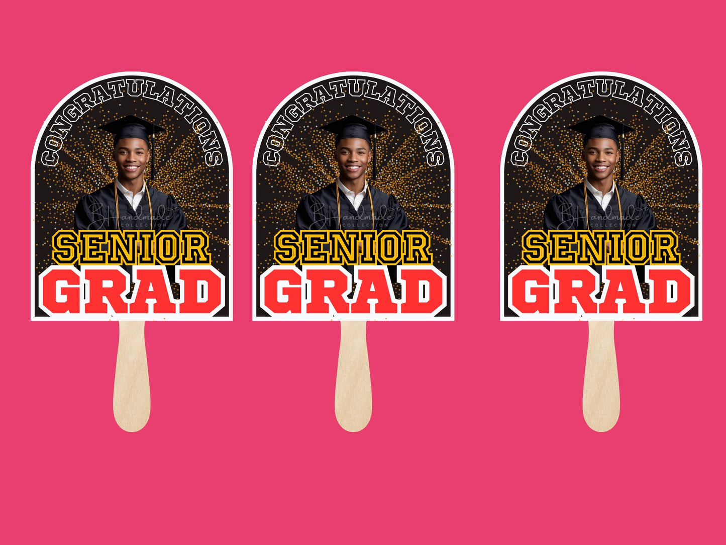 Custom Graduation Face Fans – Personalized Photo, School Colors & Mascot – Handheld Paddle Fans for Ceremonies, Parties style 2