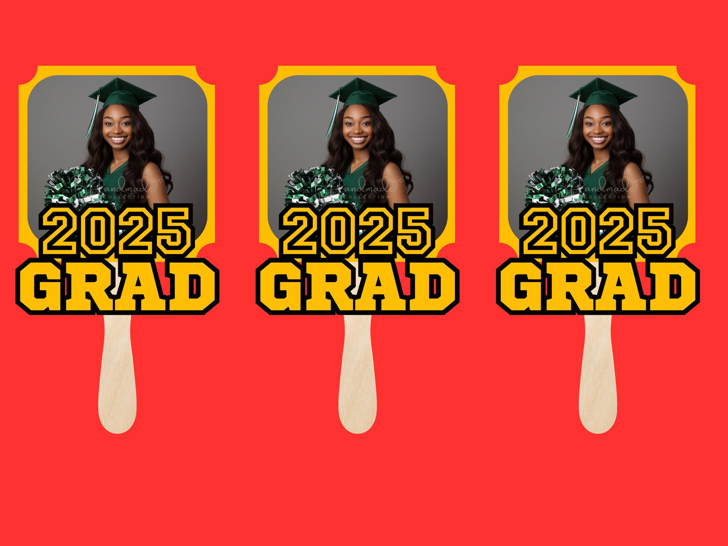 Custom Graduation Face Fans – Personalized Photo, School Colors & Mascot – Handheld Paddle Fans for Ceremonies, Parties style 3