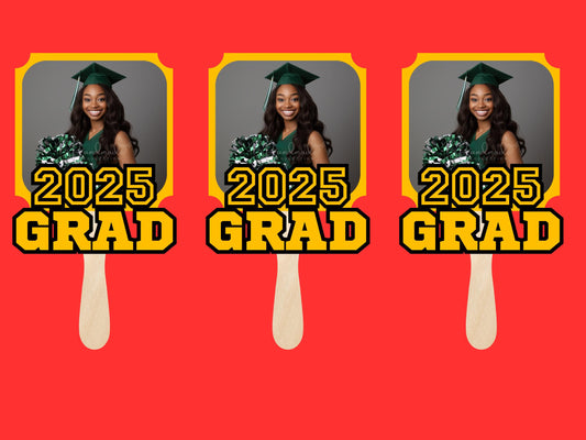 Custom Graduation Face Fans – Personalized Photo, School Colors & Mascot – Handheld Paddle Fans for Ceremonies, Parties style 3