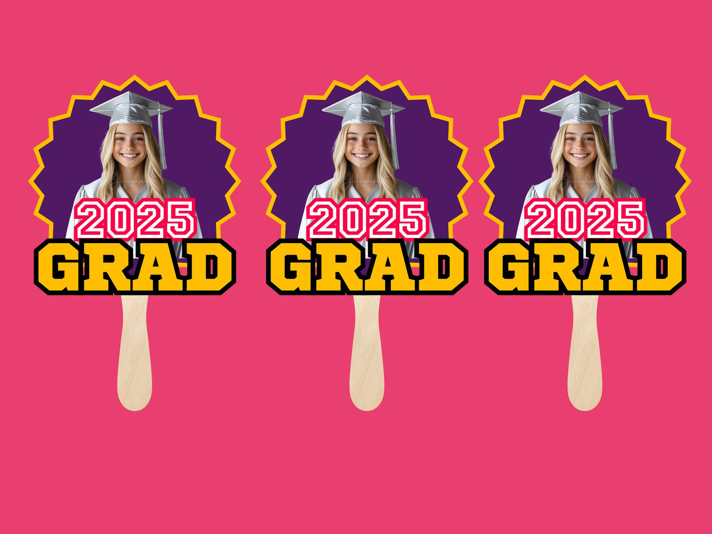 Custom Graduation Face Fans – Personalized Photo, School Colors & Mascot – Handheld Paddle Fans for Ceremonies, Parties style 4