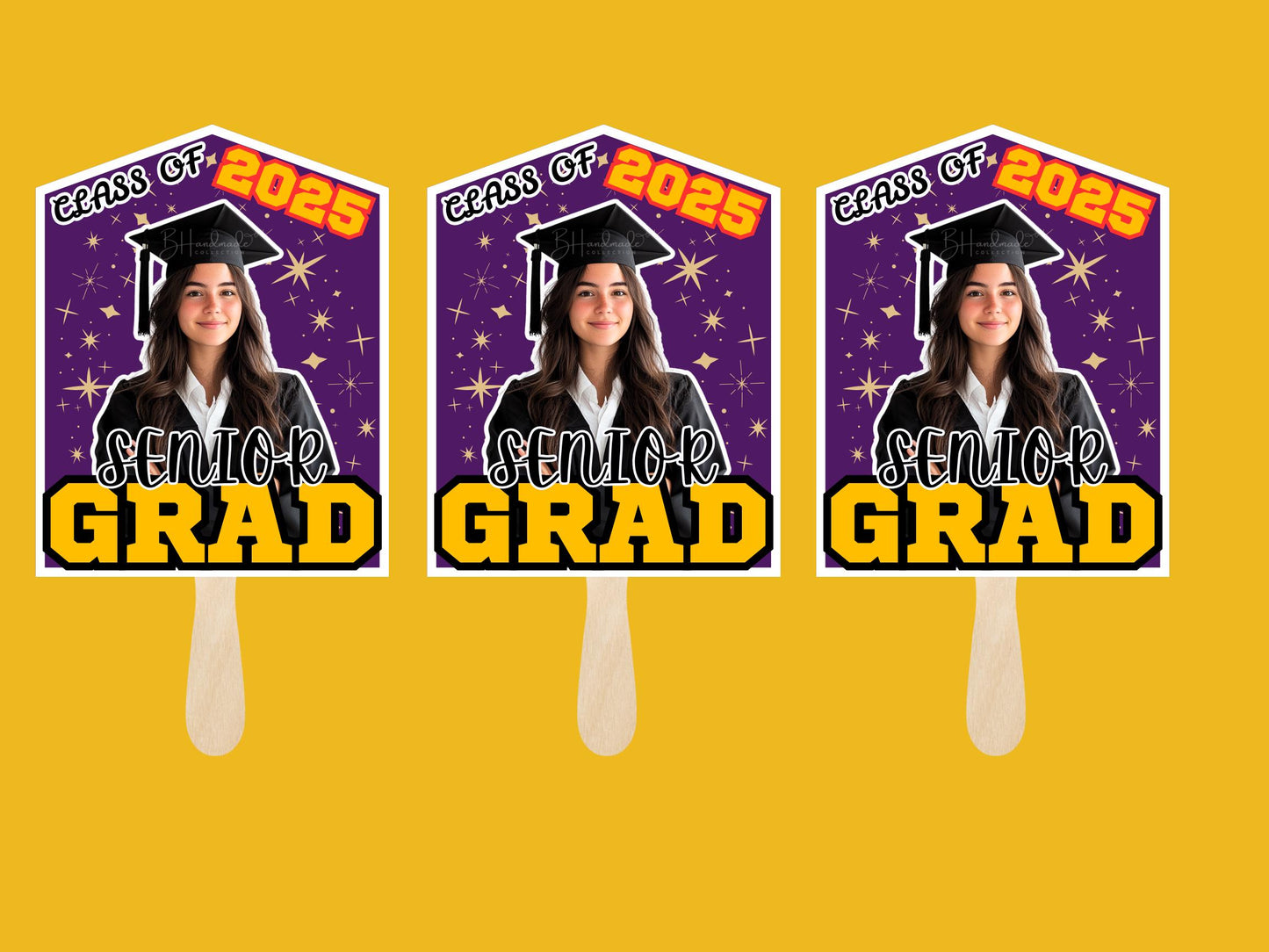 Custom Graduation Face Fans – Personalized Photo, School Colors & Mascot – Handheld Paddle Fans for Ceremonies, Parties style 5