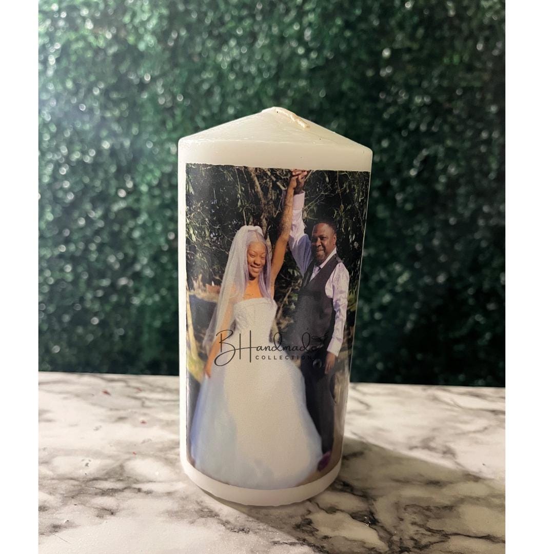 Personalized Photo Candle – Custom Memorial, Mother’s Day, Father’s Day Gift – Custom Picture Wax Pillar Candle for Special Occasions