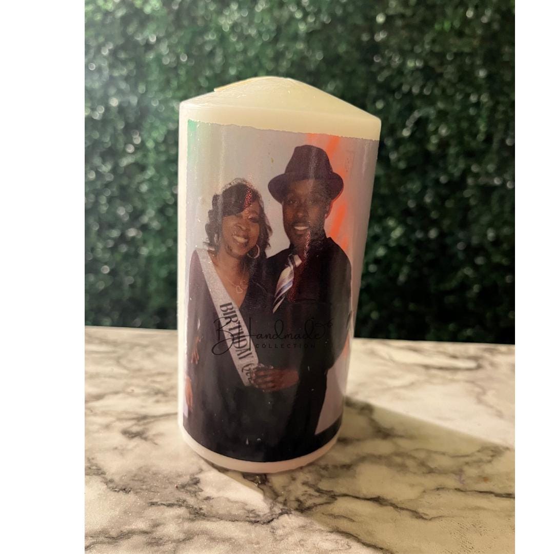 Personalized Photo Candle – Custom Memorial, Mother’s Day, Father’s Day Gift – Custom Picture Wax Pillar Candle for Special Occasions