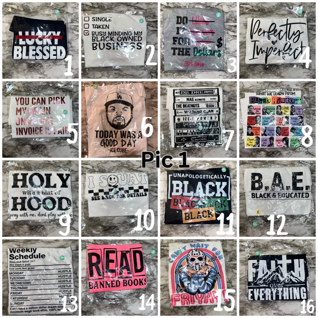 Clearance Graphic Tees – Funny, Cute, Streetwear | Sizes S–3X | Final Sale | Black-Owned Biz (SMALL)