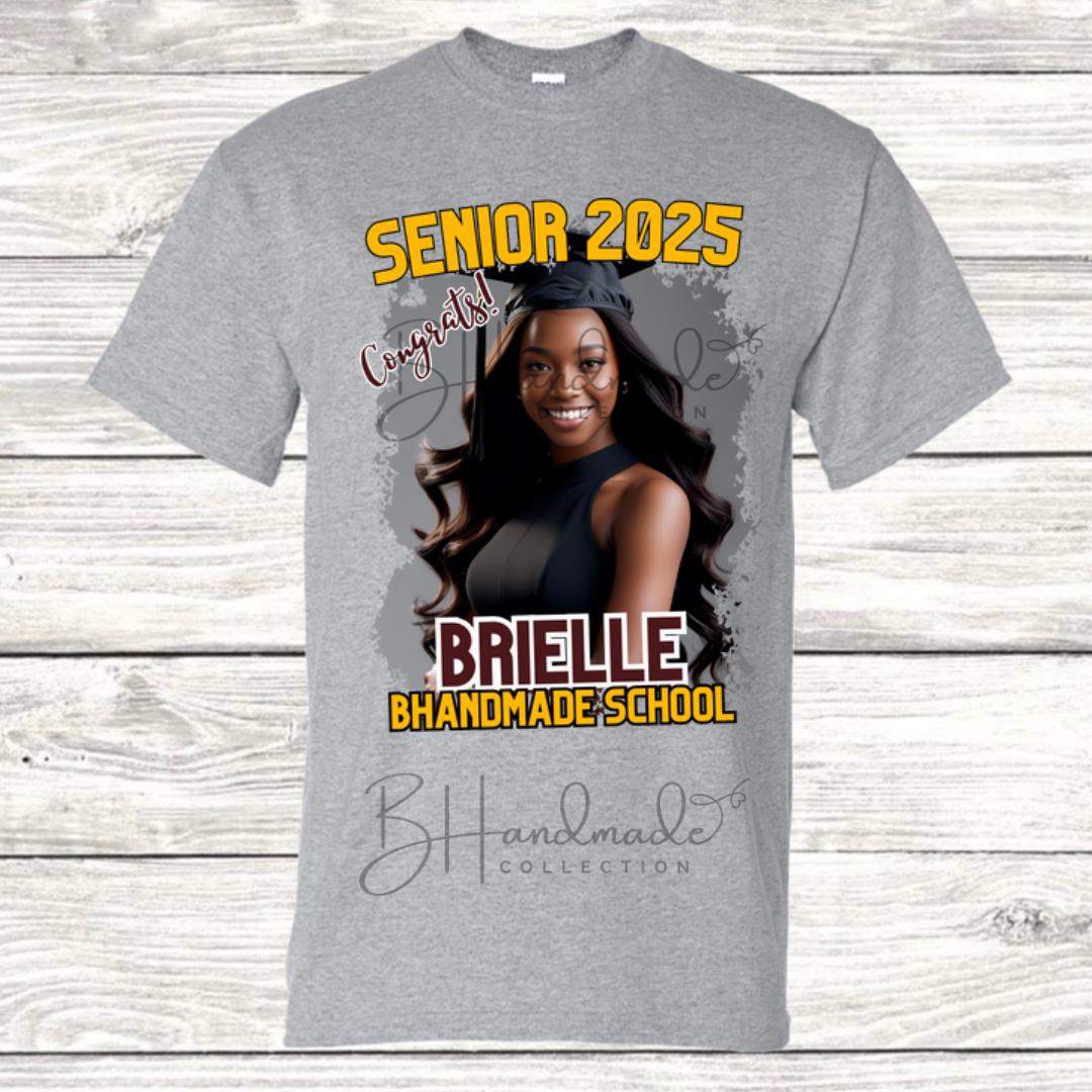 Custom Graduation Shirt | Class of 2025 | graphic style 5| Photo, Name, School Colors
