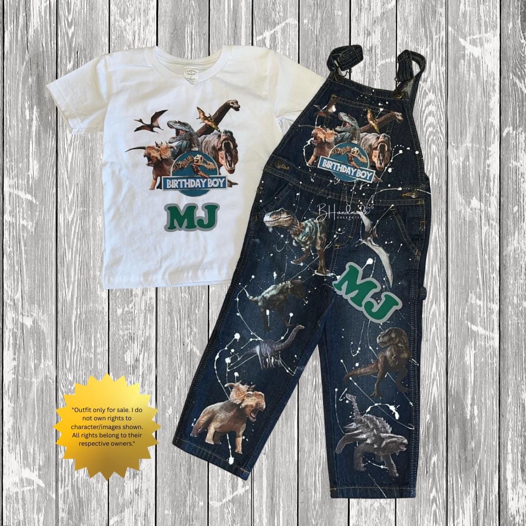 Dino Roar Birthday Outfit – Jungle Adventure Theme – Custom Handmade Toddler Party Outfit – Overalls, Skirt, Shorts, or Tutu