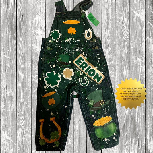 Custom Lucky Rainbow Birthday Outfit – St. Patrick’s Day Theme – Gold Coins & Shamrock Inspired – Overalls, Skirt, Shorts, or Tutu