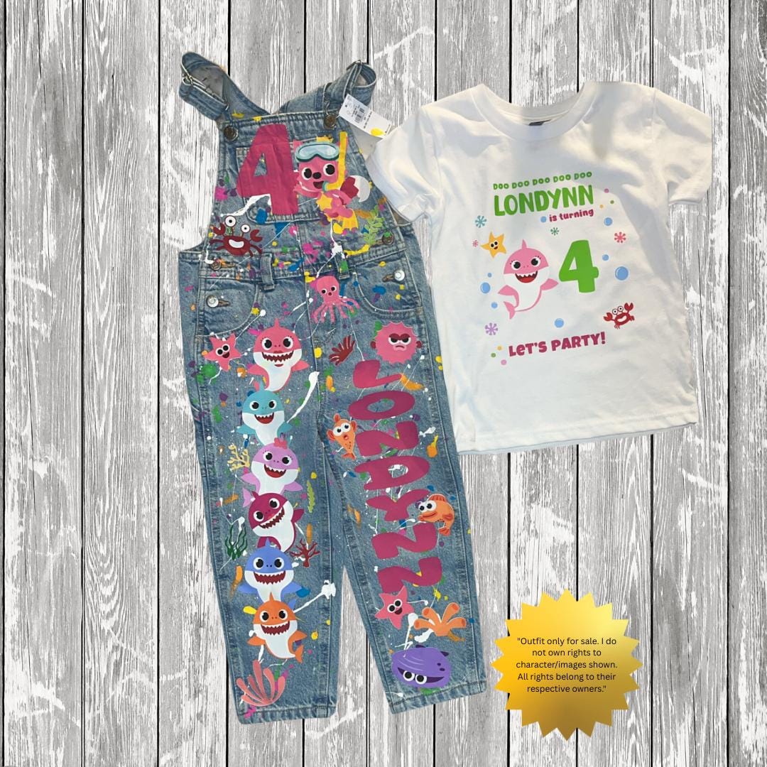 Custom Ocean Friends Birthday Outfit – Shark Family Theme – Under the Sea Birthday – Overalls, Skirt, Shorts, or Tutu