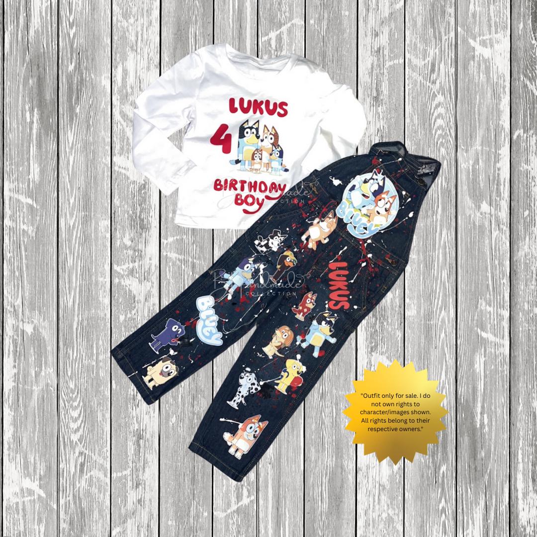 Playful Pup-Inspired Birthday Outfit – Blue Dog Family Theme – Custom Overalls, Skirt, Shorts, or Tutu – Handmade Toddler Birthday Clothes