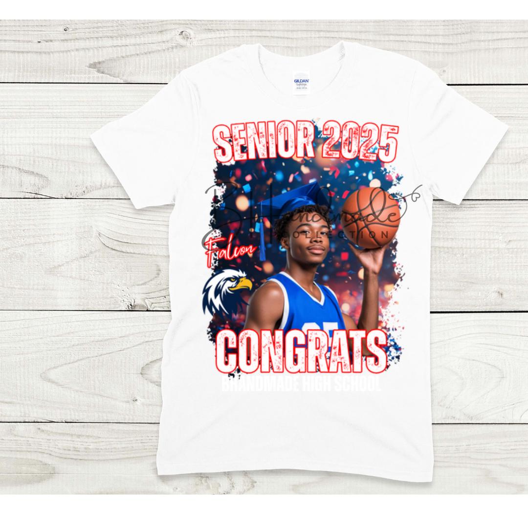Custom Graduation Shirt | Class of 2025 | graphic style 4| Photo, Name, School Colors
