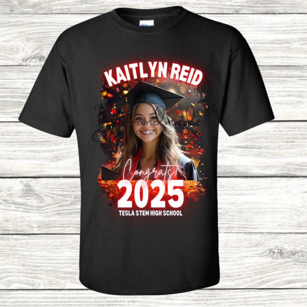Custom Graduation Shirt | Class of 2025 | graphic style 2| Photo, Name, School Colors
