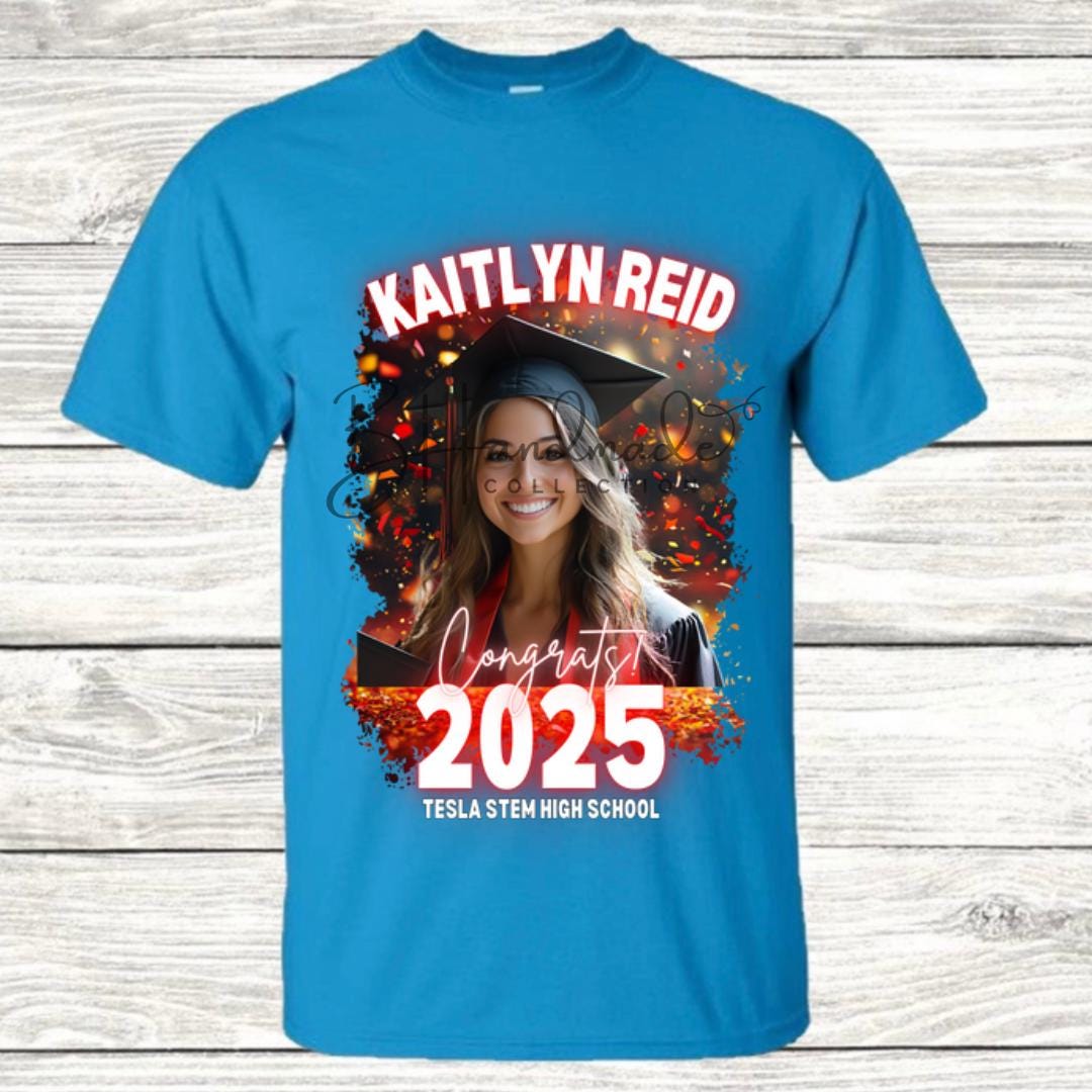 Custom Graduation Shirt | Class of 2025 | graphic style 2| Photo, Name, School Colors