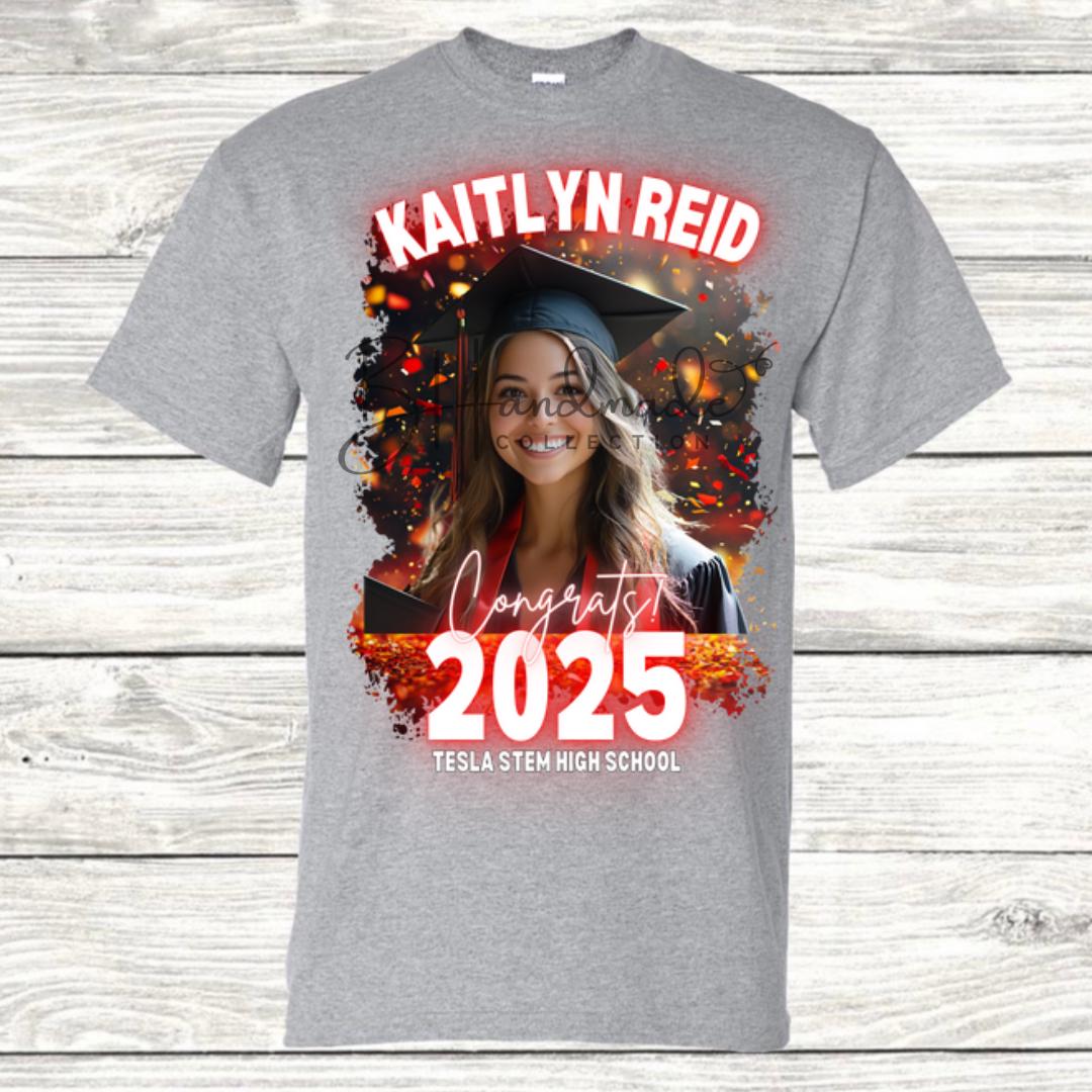 Custom Graduation Shirt | Class of 2025 | graphic style 2| Photo, Name, School Colors