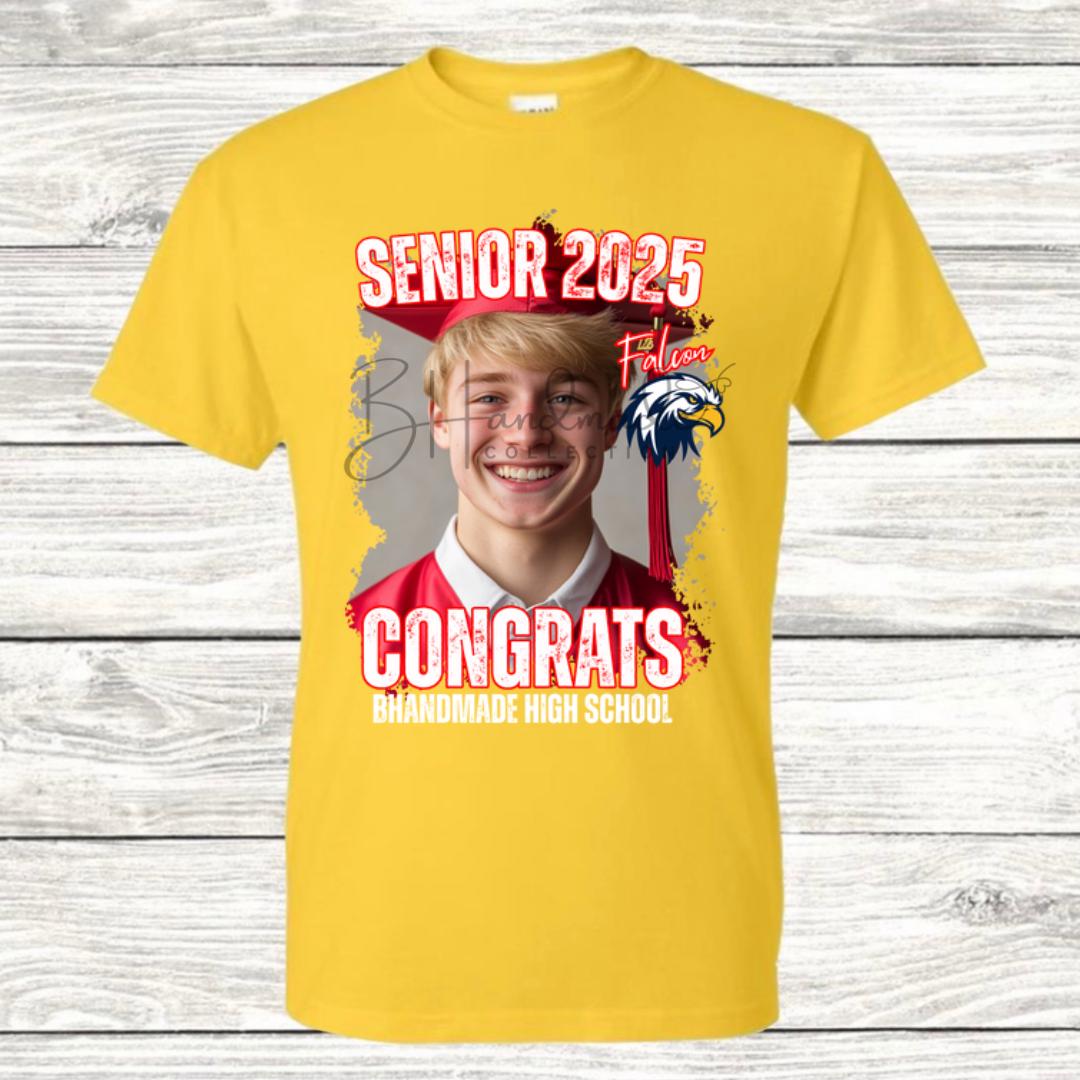 Custom Graduation Shirt | Class of 2025 | graphic style 3| Photo, Name, School Colors