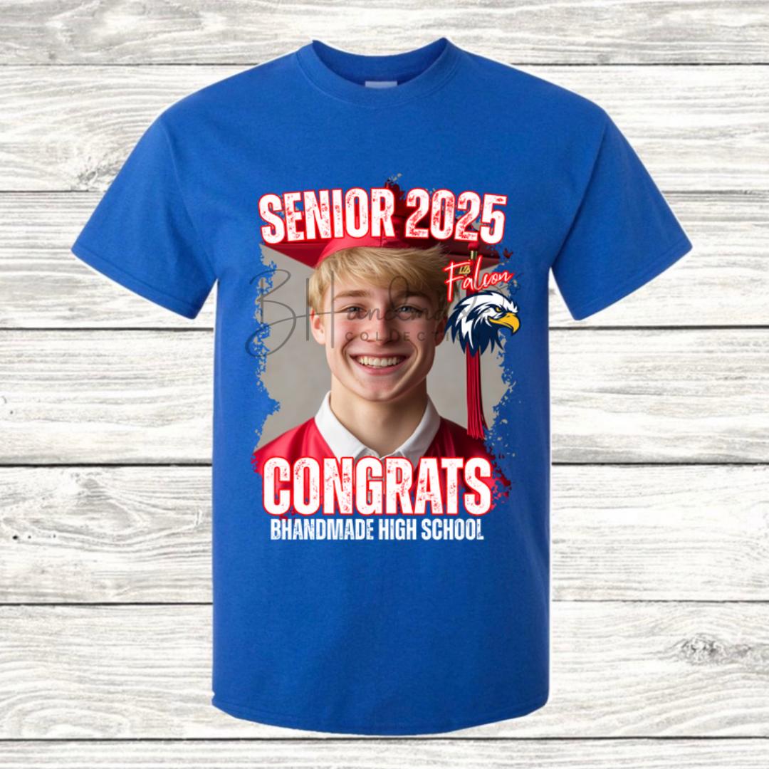 Custom Graduation Shirt | Class of 2025 | graphic style 3| Photo, Name, School Colors
