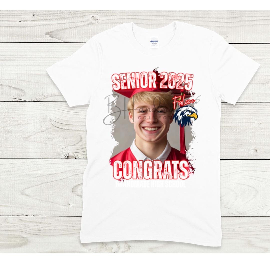 Custom Graduation Shirt | Class of 2025 | graphic style 3| Photo, Name, School Colors