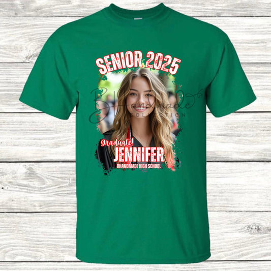 Custom Graduation Shirt | Class of 2025 | graphic style 7| Photo, Name, School Colors