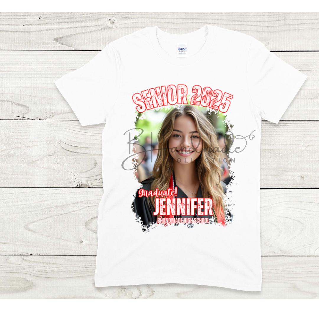 Custom Graduation Shirt | Class of 2025 | graphic style 7| Photo, Name, School Colors