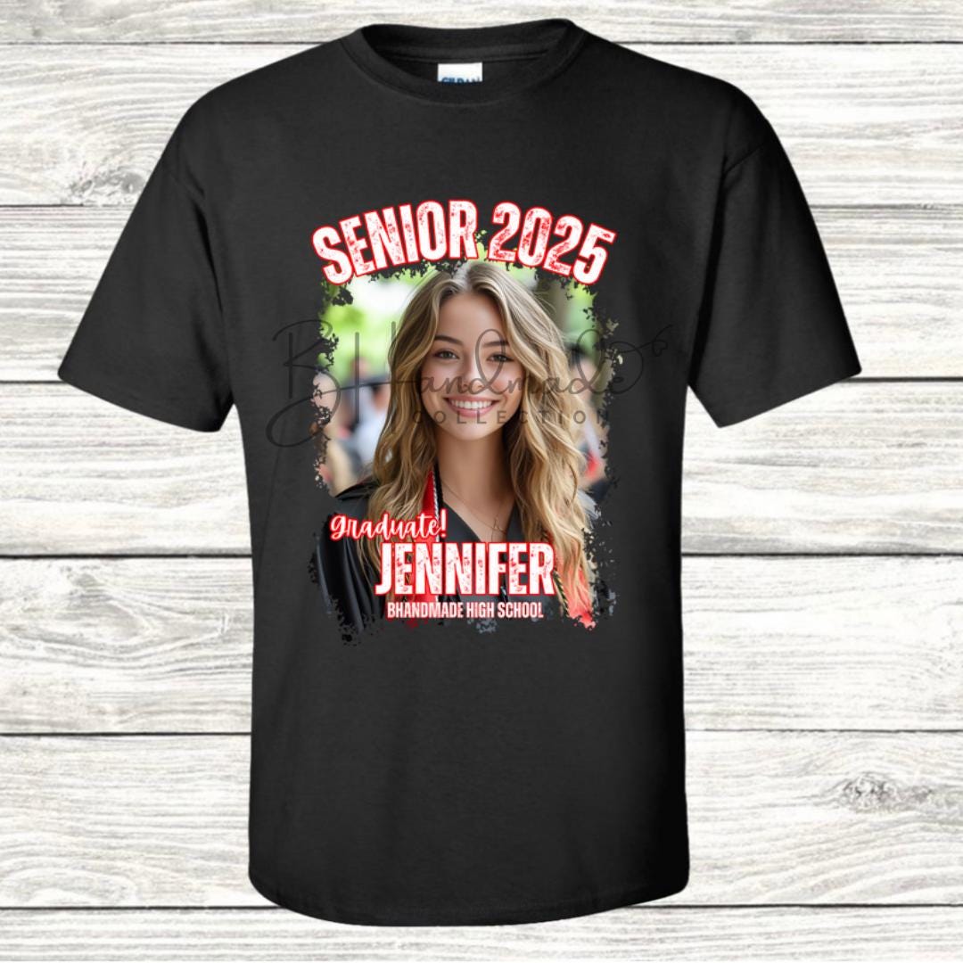 Custom Graduation Shirt | Class of 2025 | graphic style 7| Photo, Name, School Colors