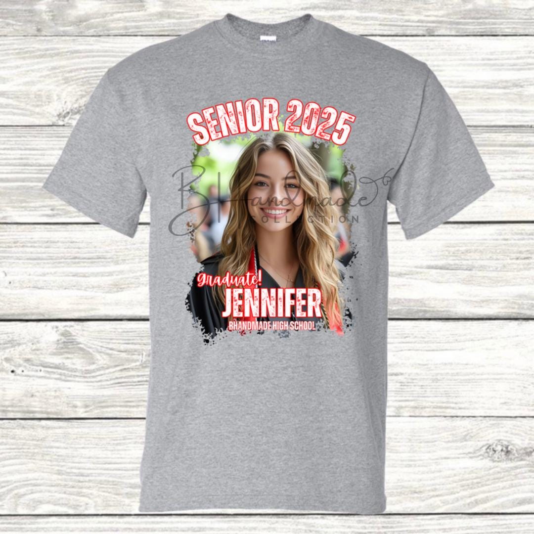 Custom Graduation Shirt | Class of 2025 | graphic style 7| Photo, Name, School Colors