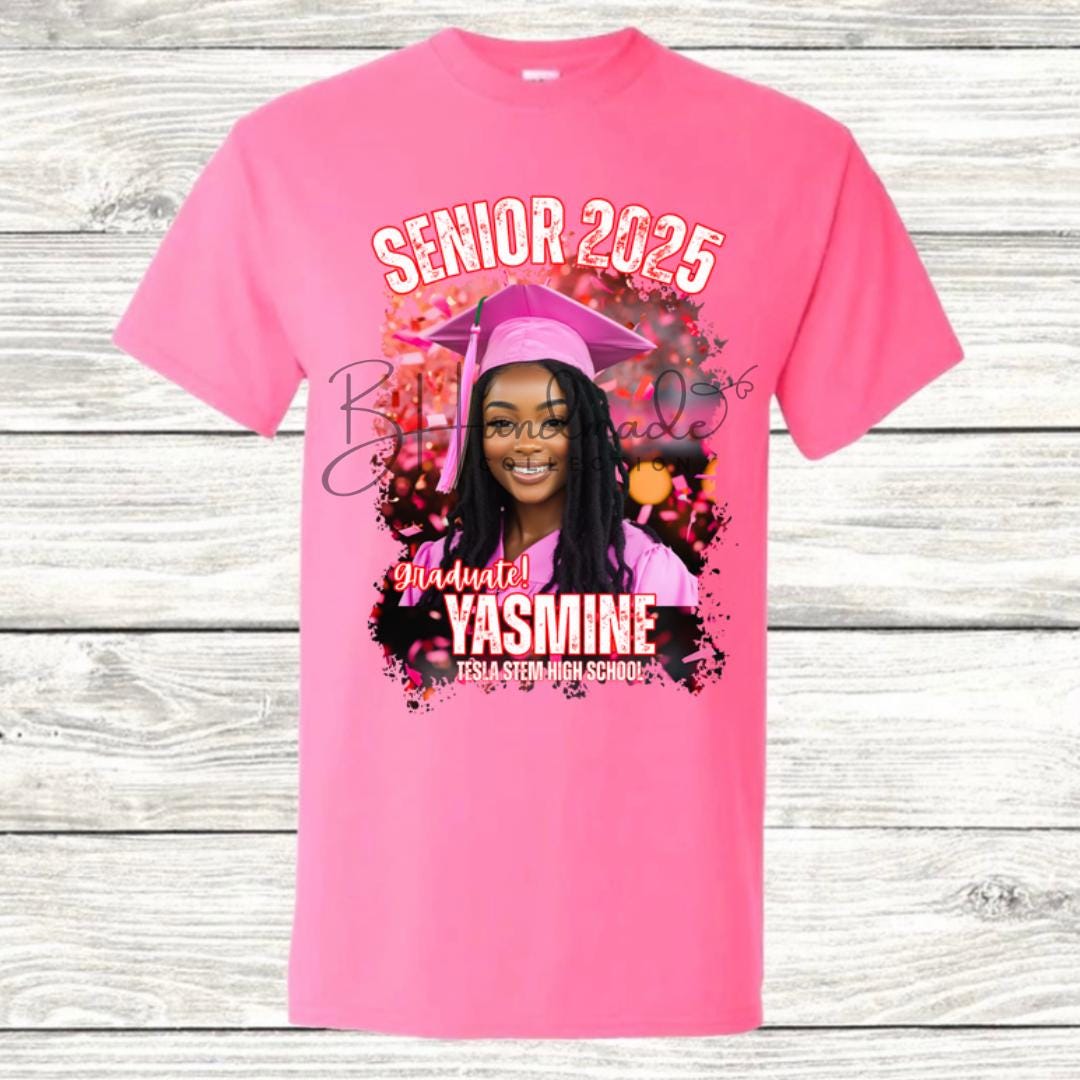 Custom Graduation Shirt | Class of 2025 | graphic style 8| Photo, Name, School Colors