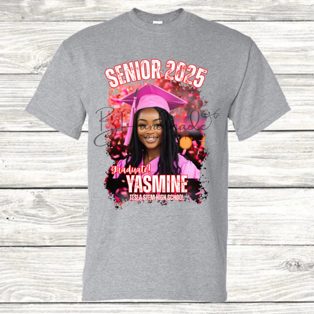 Custom Graduation Shirt | Class of 2025 | graphic style 8| Photo, Name, School Colors