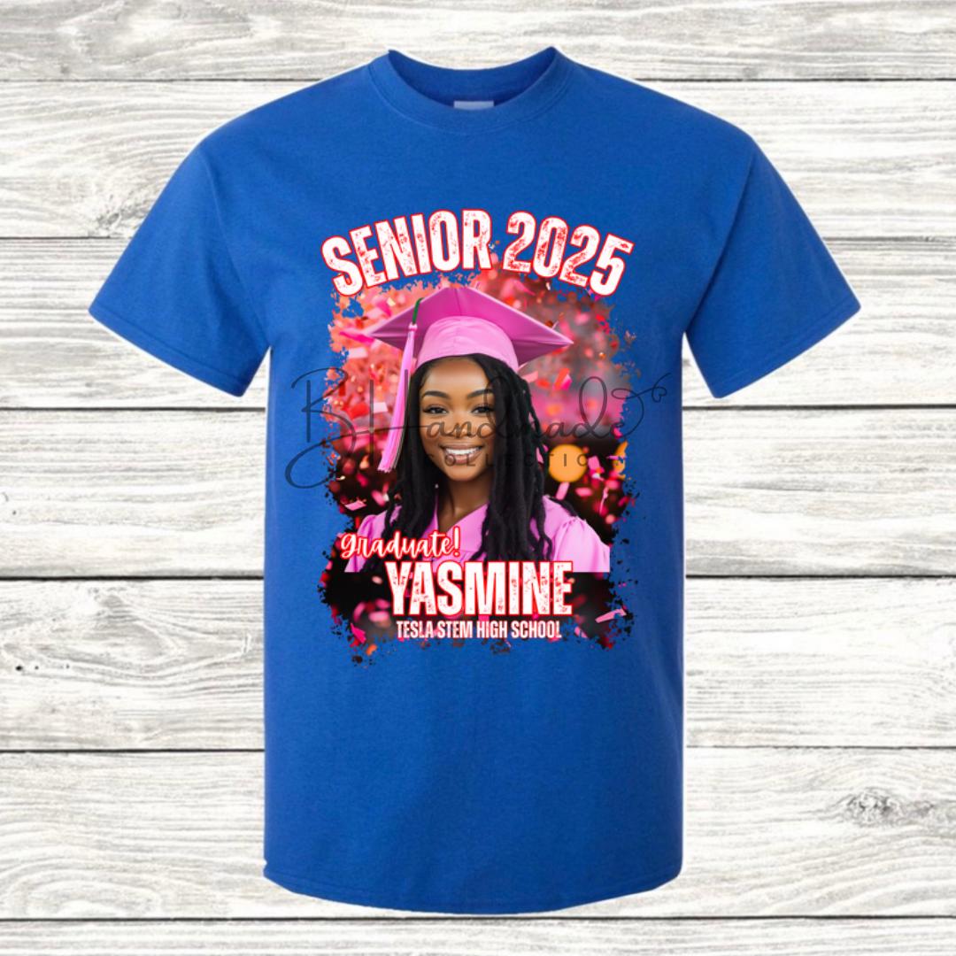 Custom Graduation Shirt | Class of 2025 | graphic style 8| Photo, Name, School Colors