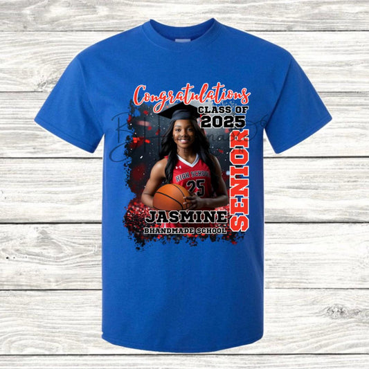 Custom Graduation Shirt | Class of 2025 | graphic style 9| Photo, Name, School Colors