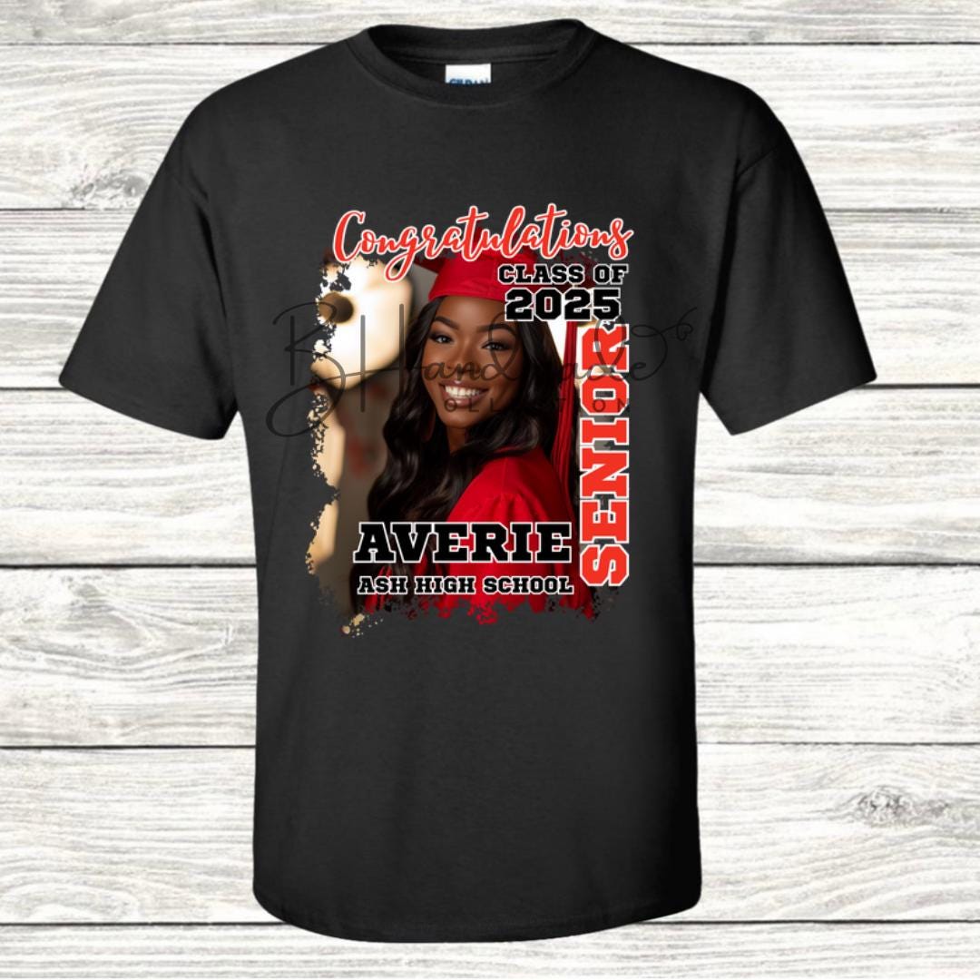Custom Graduation Shirt | Class of 2025 | graphic style 10| Photo, Name, School Colors