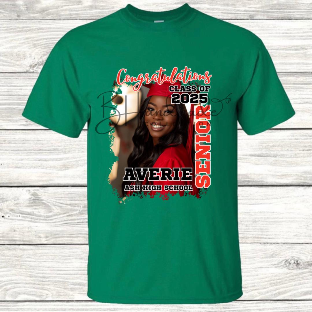 Custom Graduation Shirt | Class of 2025 | graphic style 10| Photo, Name, School Colors