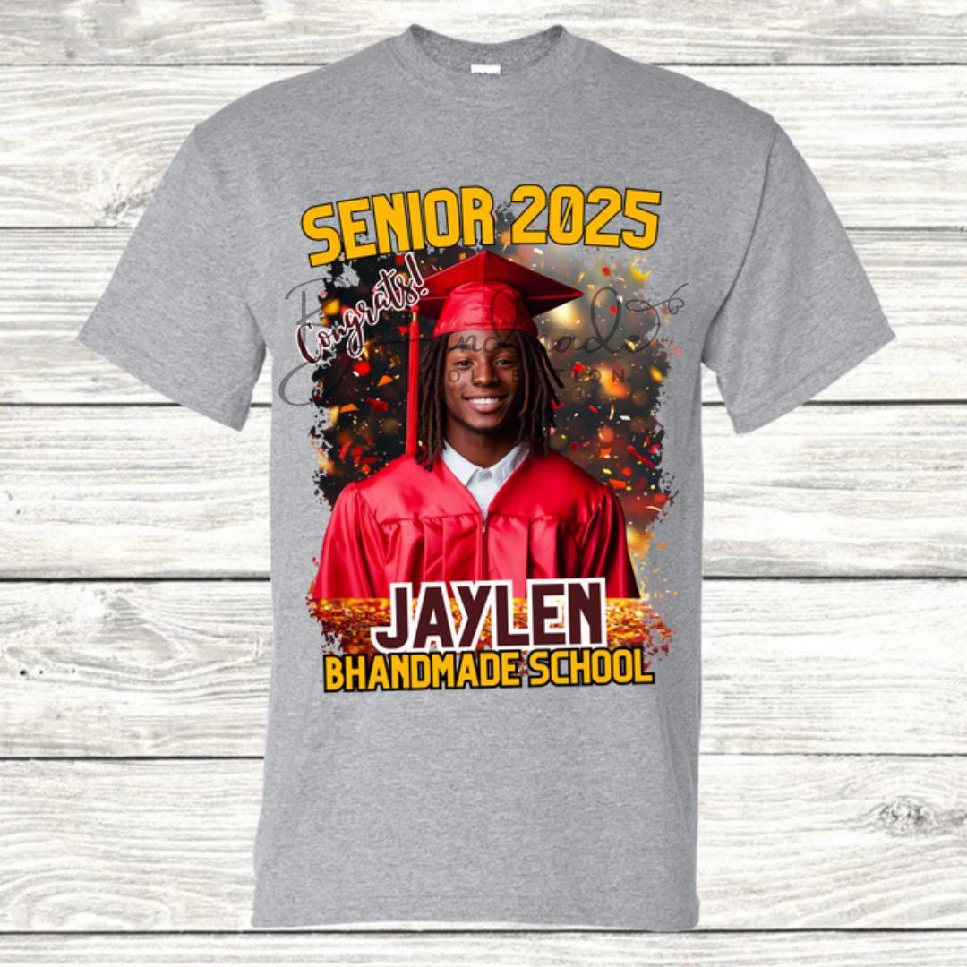 Custom Graduation Shirt | Class of 2025 | graphic style 11| Photo, Name, School Colors