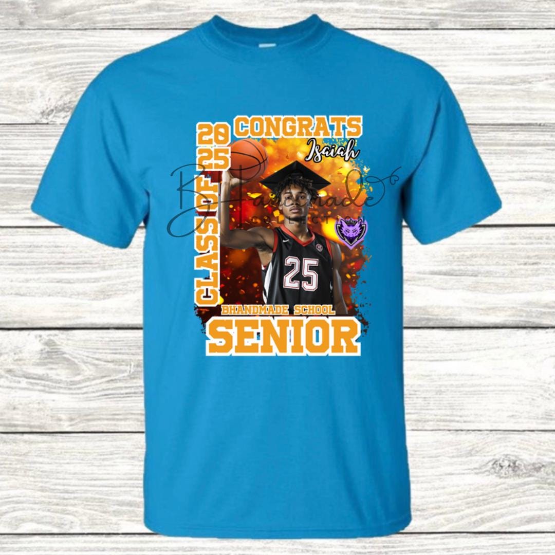 Custom Graduation Shirt | Class of 2025 | graphic style 12| Photo, Name, School Colors