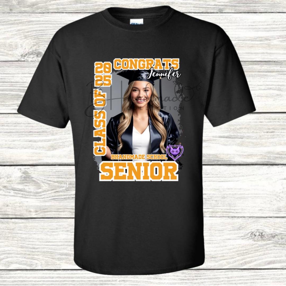 Custom Graduation Shirt | Class of 2025 | graphic style 13| Photo, Name, School Colors